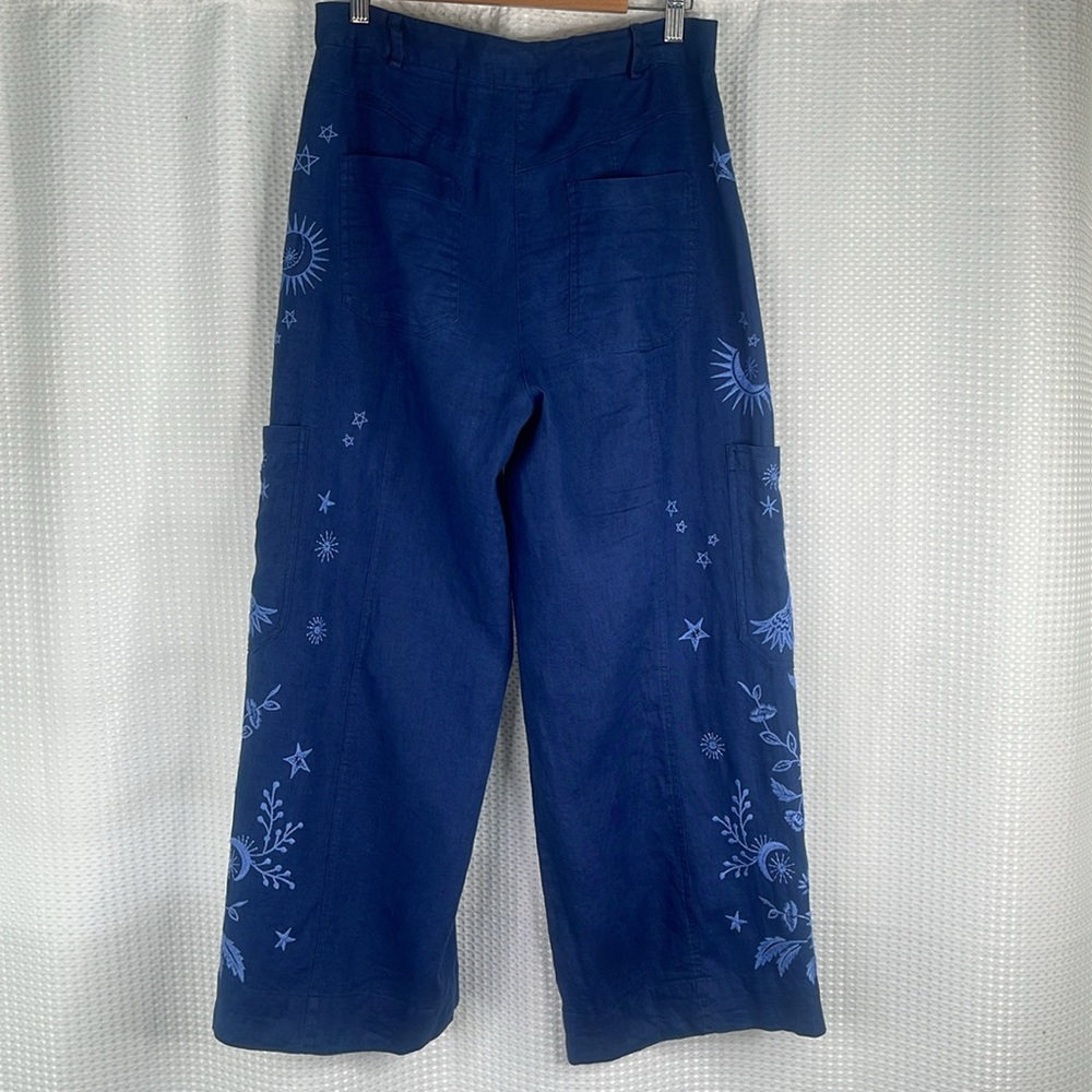 Johnny Was JW Los Angeles Oleander Linen Wide Leg Cropped Pants Embroidered Sz 6 - Picture 9 of 14